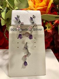 Sterling Silver Pink and Purple CZ Earrings and Pendant 202//269
